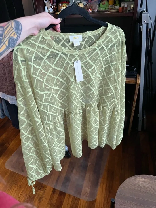 NWT Green Maeve Sheer Babydoll Layering Top - Picture 8 of 14